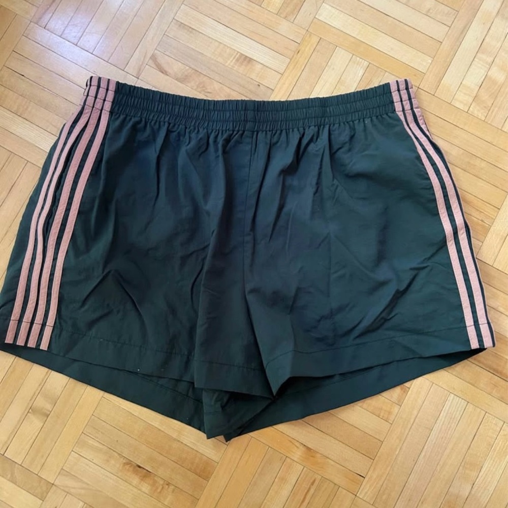 Le Lis Green and Pink Athletic Shorts with Striped Accents